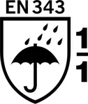 DIN EN 343-1-1 Vestiti protettivi - Protezione contro pioggia: permeabilità contro l'acqua 1, permeabilità contro vapori d'acqua 1