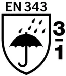 DIN EN 343-3-1 Vêtements de protection - Protection contre la pluie: perméabilité à l'eau classe 3, résistance à la vapeur d'eau classe 1