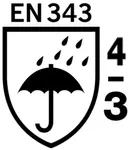 DIN EN 343-4-3 Vestiti protettivi - Protezione contro pioggia: permeabilità contro l'acqua 4, permeabilità contro vapori d'acqua 3