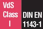 DIN EN 1143-1 VdS classe I (valeur RU 30/50) Porte et corps de meuble à parois multiples, remplissage spécial de la porte, feuillure coupe-feu périphérique