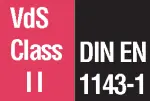 DIN EN 1143-1 VdS classe II (valeur RU 50/80) Porte et corps à trois parois, feuillure périphérique