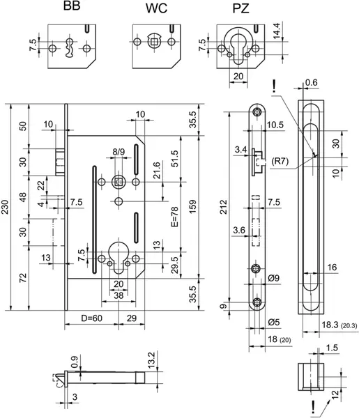 Einsteckschlösser GLUTZ 1105 KF