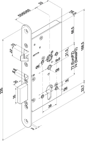 Elektro-Einsteckschlösser Panik B EFF-EFF 709X