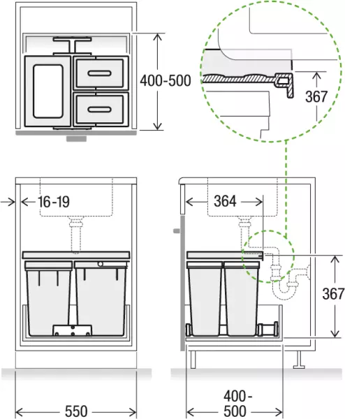 Abfalltrennsysteme MÜLLEX X-LINE X55 M17 Basic Set