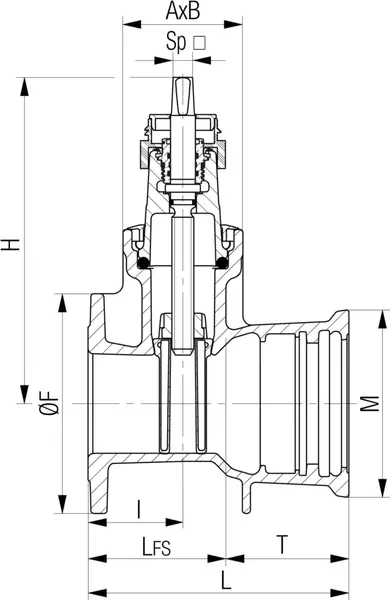 Schieber mit Flansch + Steckmuffe Fig. 5455/5456 vonRoll hydro