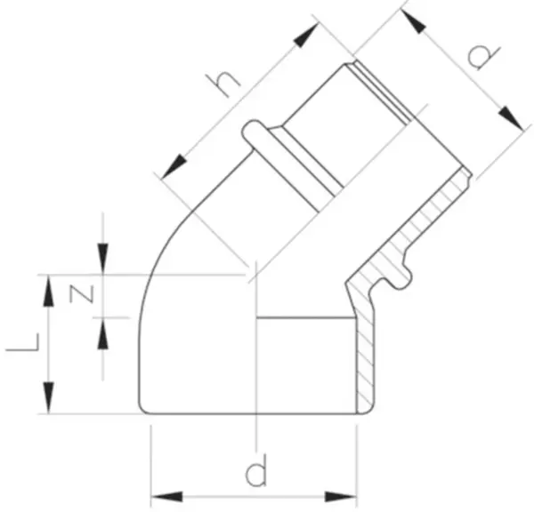 Winkel 45° Muffen-Stutzen +GF+ Instaflex