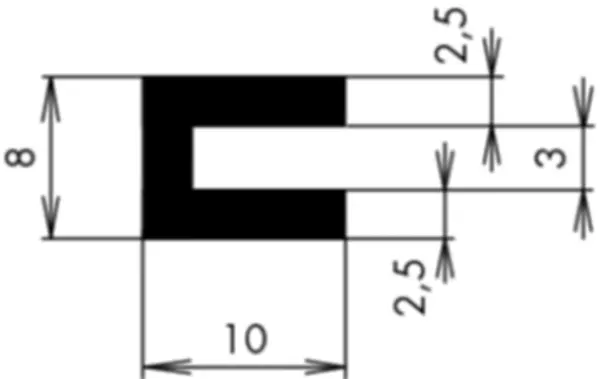 U-Profile eckige Schulter APSOseal EPDM Höhe 8.00 mm Dicke 2.50 mm