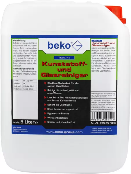 Kunststoff- und Glasreiniger BEKO TecLine Kanister 5000 ml