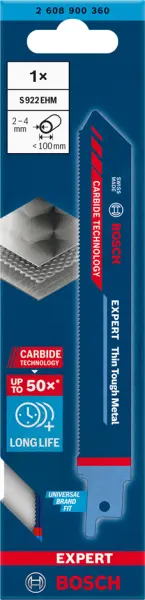 Lames de scies forme sabre BOSCH Expert Thin Tough Metal S 922 EHM Carbide