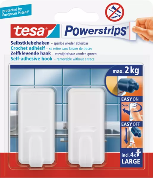 Handtuchhaken TESA Classic Powerstrips eckig gross weiss