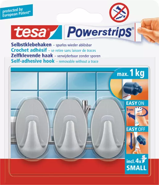 Handtuchhaken TESA Classic Powerstrips oval klein verchromt