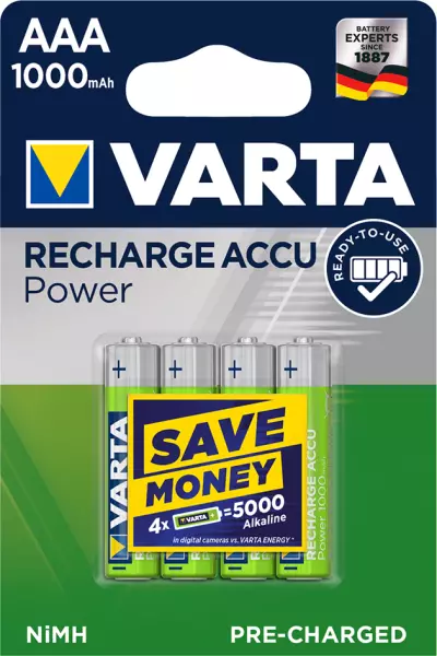 Akku-Batterien VARTA AAA 1.2 V Micro HR03, 4 Stück 1000 mAh