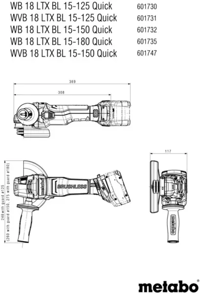 Akku-Winkelschleifer METABO WVB 18 LTX BL 15-125 Quick