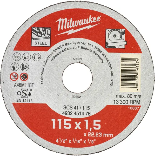 Dischi da taglio MILWAUKEE Contractor Ø 115x22.2x1.5 mm 4932451476