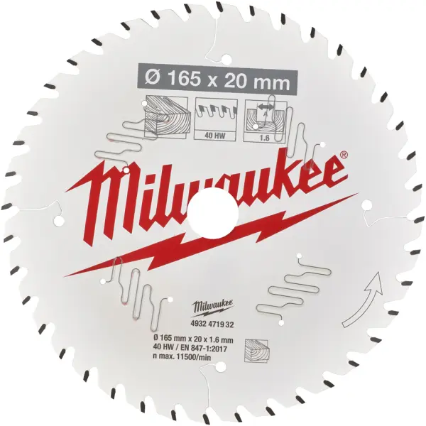 Kreissägeblätter MILWAUKEE Ø165x20x1.6 mm / Z 40 4932471932