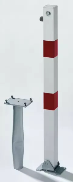 Sperrpfosten,m. Flachkopf, HxBxT 1000x70x70mm,Stahl, rot/weiß,klapp-/abschließbar