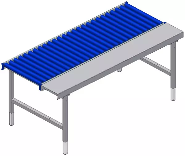 Rollenbahntisch,HxBxT 690-960x 1955x920mm,Platte Stahl,4-Fuß RAL7016