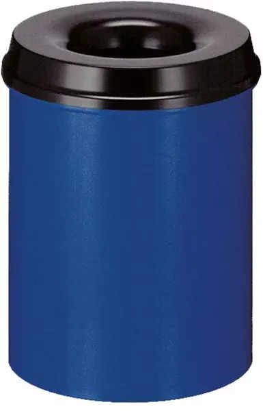 Papierkorb,selbstlöschend,15l, HxØ 360x260mm,Kopfteil sch- warz,Korpus Stahl blau