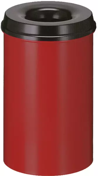 Papierkorb,selbstlöschend,20l, HxØ 426x260mm,Kopfteil sch- warz,Korpus Stahl rot