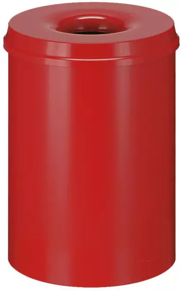 Papierkorb,selbstlöschend,30l, HxØ 470x335mm,Kopfteil rot, Korpus Stahl rot