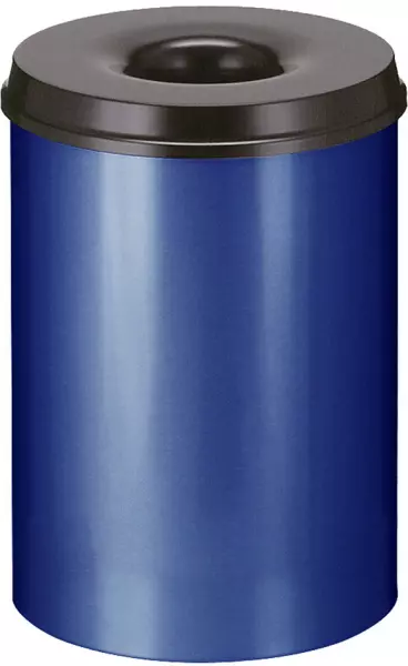 Papierkorb,selbstlöschend,30l, HxØ 470x335mm,Kopfteil sch- warz,Korpus Stahl blau