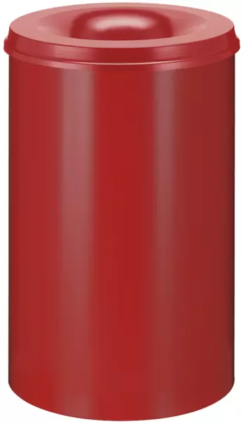 Papierkorb,selbstlöschend, 110l,HxØ 710x450mm,Kopfteil rot,Korpus Stahl rot