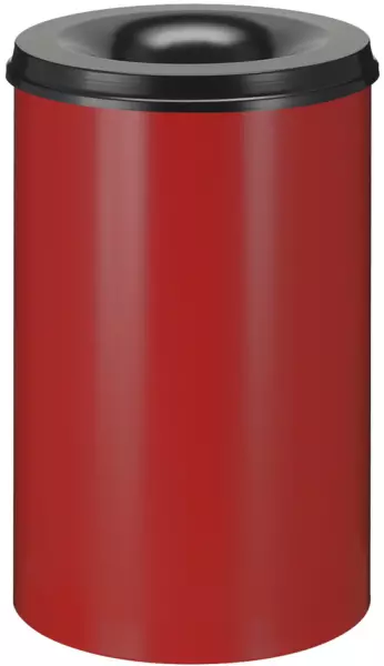 Papierkorb,selbstlöschend, 110l,HxØ 710x450mm,Kopfteil schwarz,Korpus Stahl rot