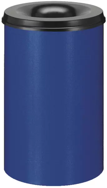 Papierkorb,selbstlöschend, 110l,HxØ 710x450mm,Kopfteil schwarz,Korpus Stahl blau