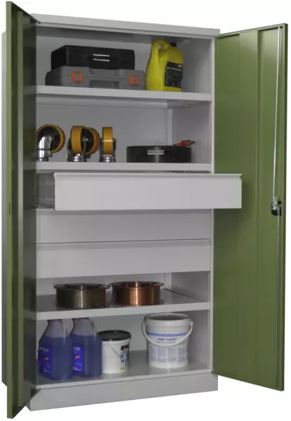 Schwerlast-Flügeltürenschrank, HxBxT 1950x1040x630mm,RAL7035, Front RAL6011