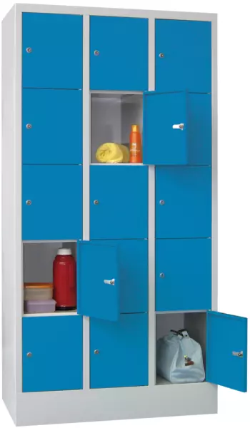 armoire multicases,HxlxP 1850x 930x500mm,3x5compartiments, RAL7035,façade RAL5012