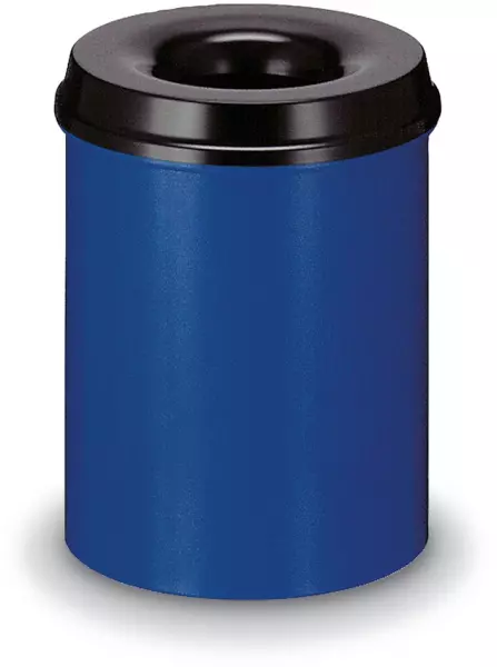 Papierkorb,selbstlöschend,20l, HxØ 426x260mm,Kopfteil sch- warz,Korpus Stahl blau