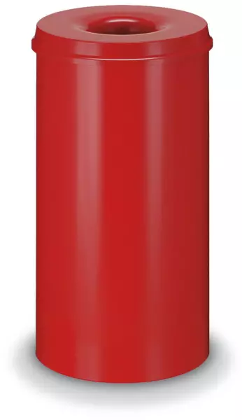 Papierkorb,selbstlöschend,50l, HxØ 630x335mm,Kopfteil rot, Korpus Stahl rot