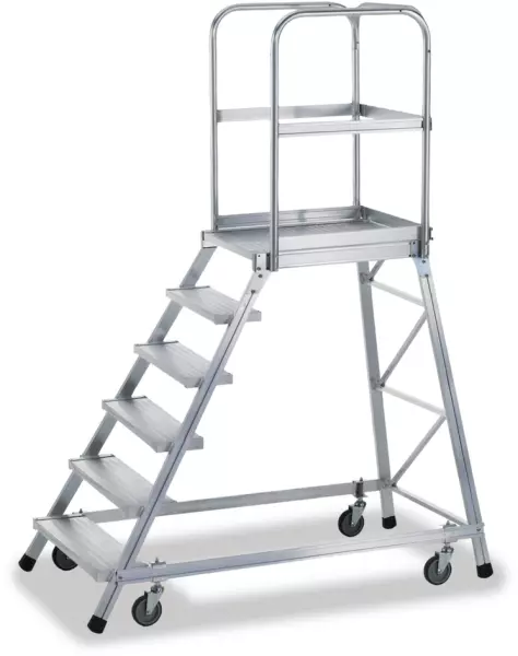 Fahrbare Podesttreppe,Podest H 1,44m,6 Stufe(n),60° Neigung, Alu,Rollen/Füße