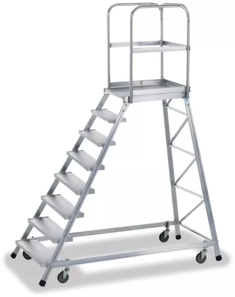 Fahrbare Podesttreppe,Podest H 1,92m,8 Stufe(n),60° Neigung, Alu,Rollen/Füße