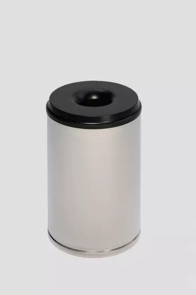 Edelstahl-Papierkorb,selb- stlöschend,15l,HxØ 370x250mm, Kopfteil schwarz