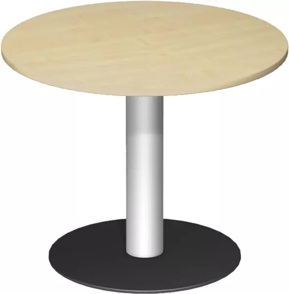table de réunion,HxØ 720x 900mm,rond,piètement à disque RAL9006,panneau érable