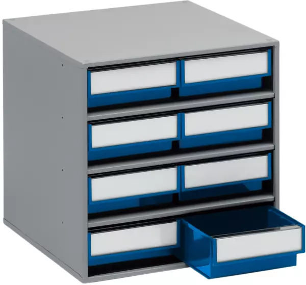Lager-Magazin,HxBxT 395x400x400mm,8 Schubladen,blau,Rahmen RAL7035