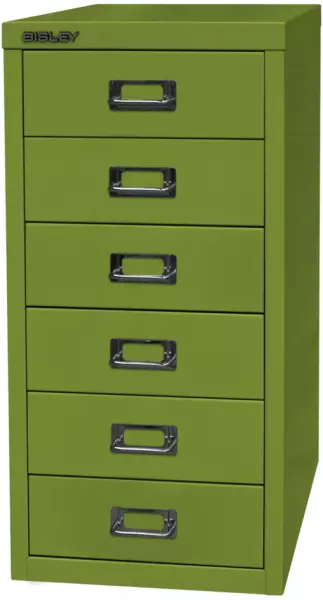 Büro-Schubladenschrank,HxBxT 590x279x380mm,6 Schublade(n), Korpus grün,Front grün