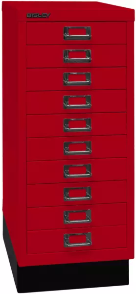 Büro-Schubladenschrank,HxBxT 670x279x380mm,10 Schublade(n), Korpus kardinalrot