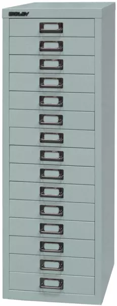 Büro-Schubladenschrank,HxBxT 857x278x380mm,15 Schublade(n), Korpus silber