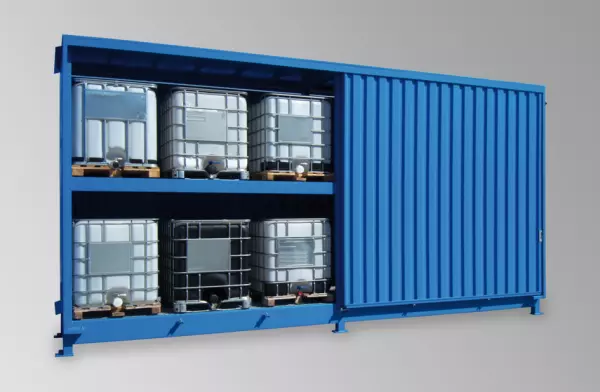Gefahrstoff-Regalcontainer, max. 12xKTC/IBC,HxBxT 3660x 6940x1530mm,m. Schiebetür