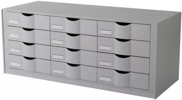 Schubladenbox,12xDIN A4,f. Schrankeinbau,HxBxT 329x857x 342mm,Polystyrol,grau