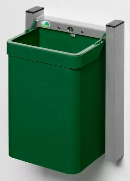 Abfallbehälter,15l,HxBxT 425x 310x230mm,Wandbefestigung, Korpus Stahl grün