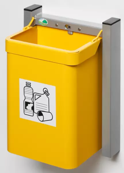 Abfallbehälter,15l,HxBxT 425x 310x230mm,Wandbefestigung, Korpus Stahl gelb