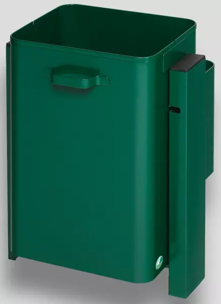 Abfallbehälter,f. außen,40l, Pfosten-/Wandbefestigung,Kor- pus Stahl moosgrün
