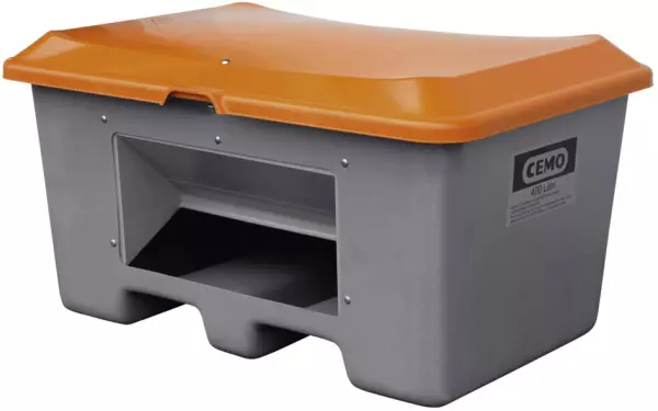 Streugutbehälter,400l,HxLxB 680x1210x820mm,GFK,grau,Deckel orange