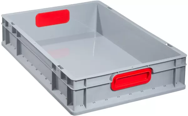 Euronorm-Stapelbehälter,HxLxB 120x600x400mm,PP,grau/rot, Wände geschlossen