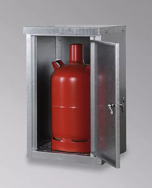 Gasflaschenschrank,f. 1x11kg Flasche,HxBxT 750x460x400mm,m. Dach,m. Flügeltür