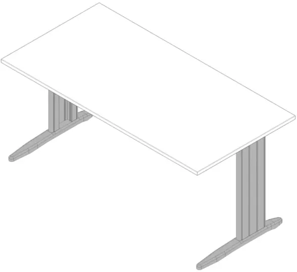 Schreibtisch,HxBxT 730x1600x 800mm,Platte weiß,C-Fuß alu