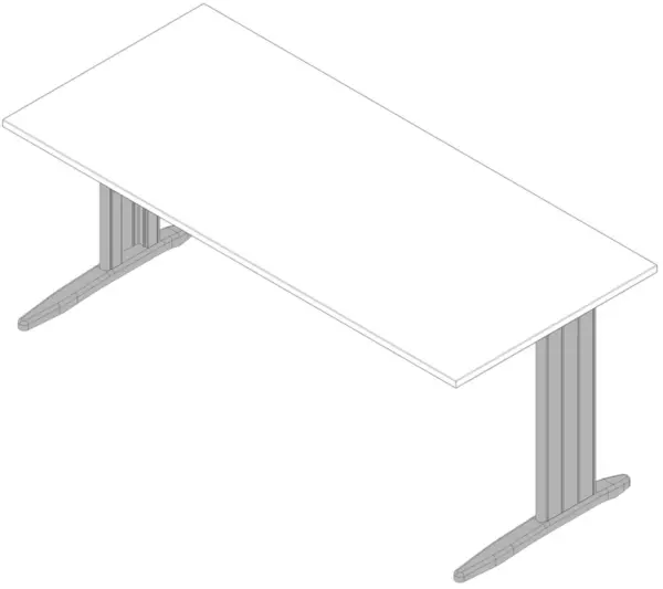 Schreibtisch,HxBxT 730x1800x 800mm,Platte weiß,C-Fuß alu